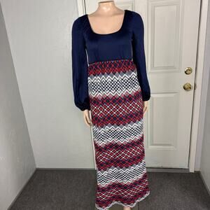 Vintage 70s Leslie Juniors Women's Dress Polyester Maxi Knit Long Sleeve F4-11